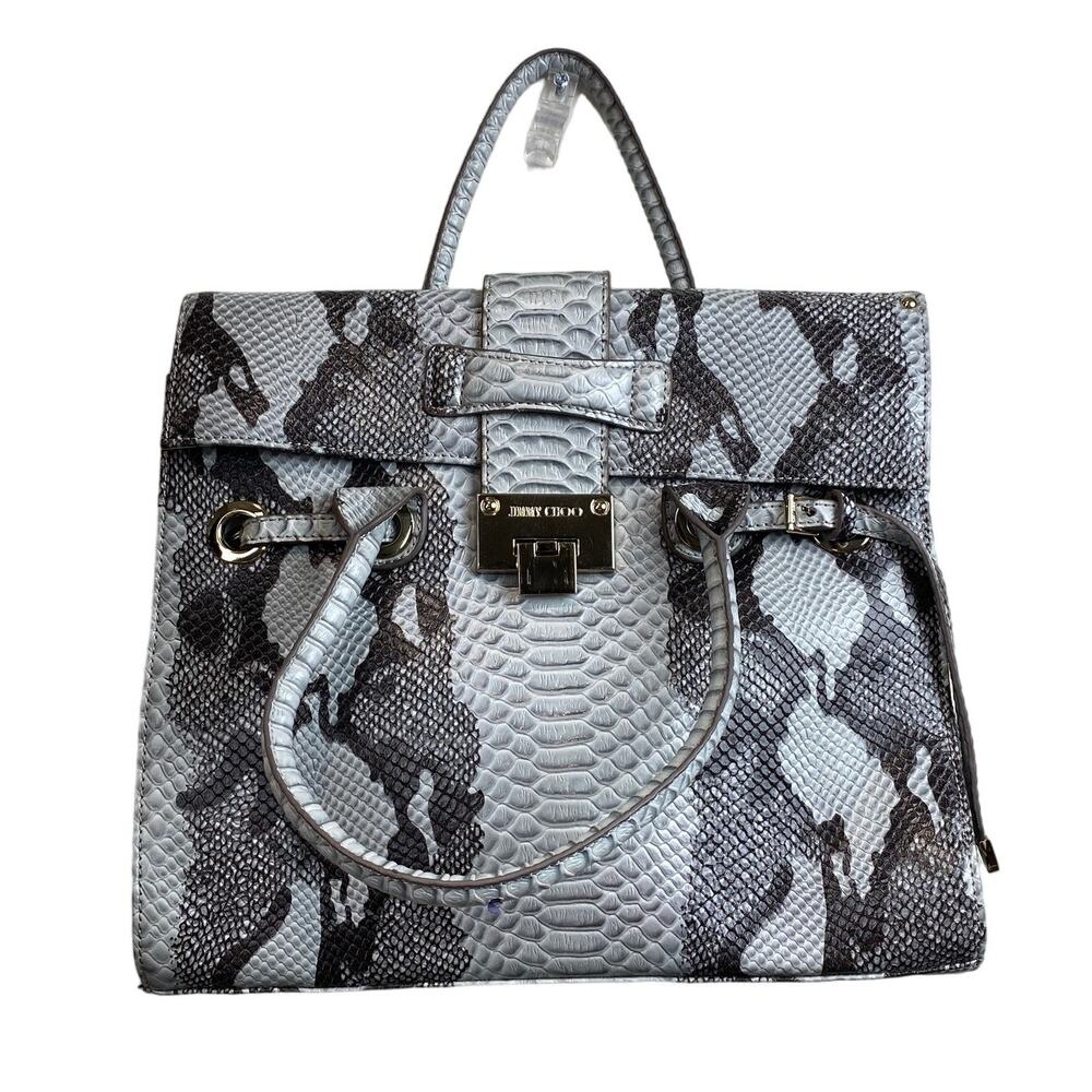 Jimmy Choo Gray and Black Python-Print Leather Top-Handle Shoulder Bag